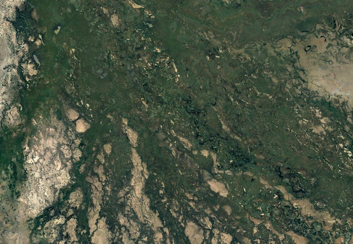 Гигантское пятно в Африке, которое видно из космоса - впадающая в пустыню река Окаванго